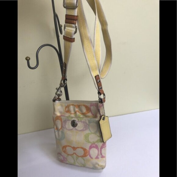 COACH Mini Signature SCRIBBLE CC Crossbody Bag Shoulder Lather Fabric Hobo Zip - Picture 3 of 13